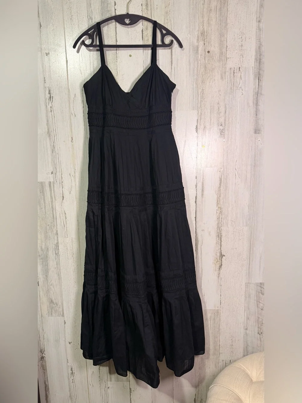 Lauren Ralph Lauren Black Cotton Tiered Maxi Dress Size 6 Sleeveless Boho Chic - Picture 2 of 8